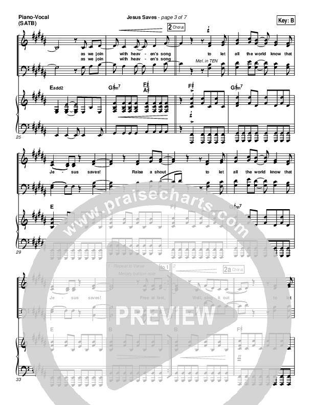 Jesus Saves Piano/Vocal (SATB) (Jeremy Camp)