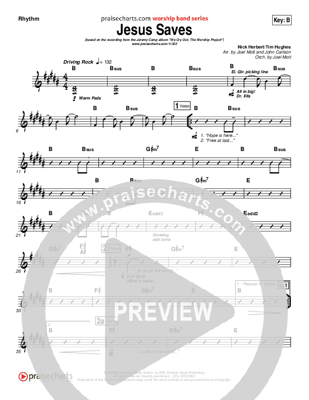 Jesus Saves Rhythm Chart (Jeremy Camp)