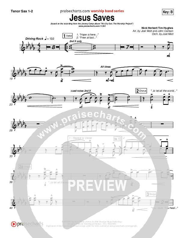 Jesus Saves Tenor Sax 1/2 (Jeremy Camp)