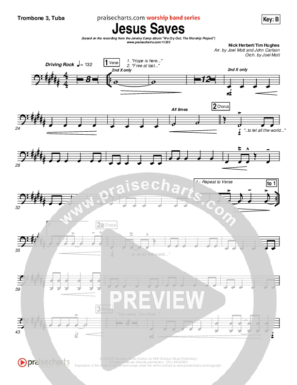 Jesus Saves Trombone 3/Tuba (Jeremy Camp)