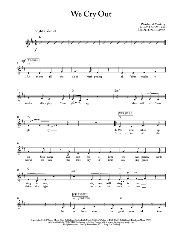 We Cry Out Lead Sheet (Jeremy Camp)