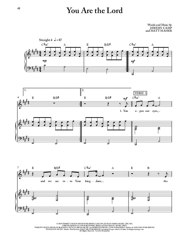 You Are The Lord Lead & Piano (Jeremy Camp)