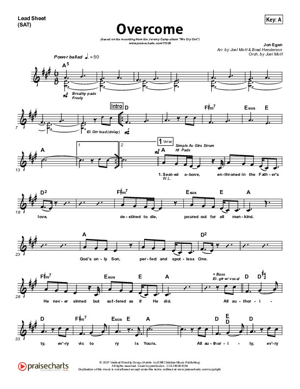 Overcome Lead Sheet (SAT) (Jeremy Camp)