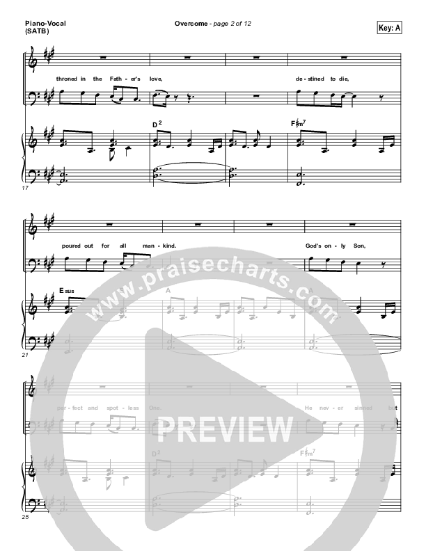 Overcome Piano/Vocal (SATB) (Jeremy Camp)