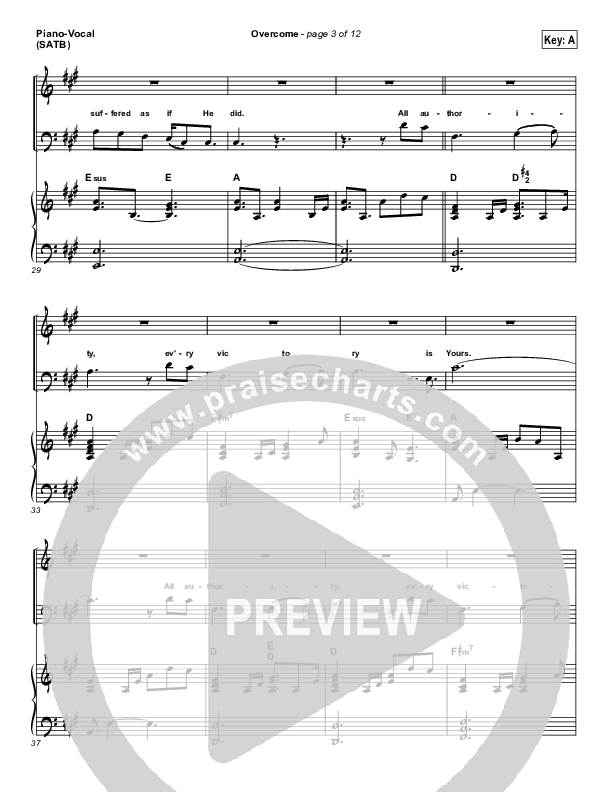 Overcome Piano/Vocal (SATB) (Jeremy Camp)