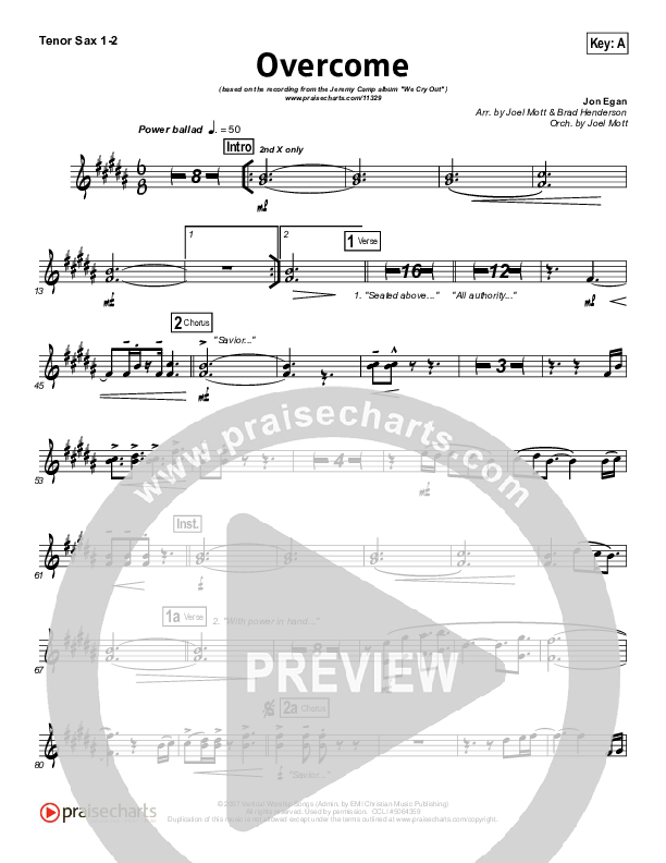 Overcome Tenor Sax 1/2 (Jeremy Camp)