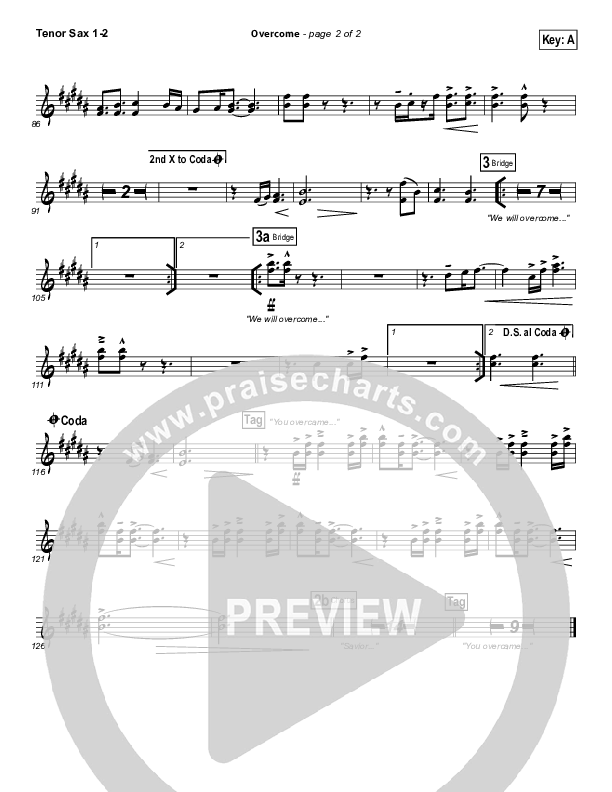 Overcome Tenor Sax 1/2 (Jeremy Camp)