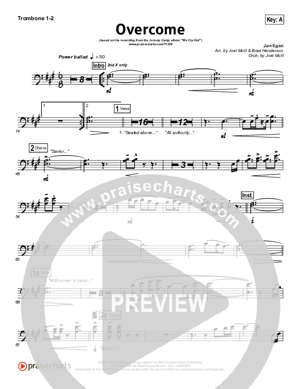 Overcome Trombone 1/2 (Jeremy Camp)