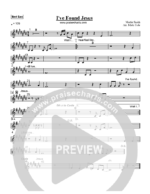 I've Found Jesus Bari Sax (Delirious)