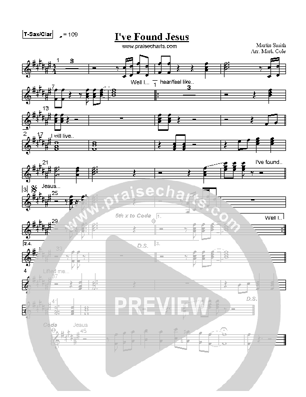 I've Found Jesus Tenor Sax/Clarinet (Delirious)