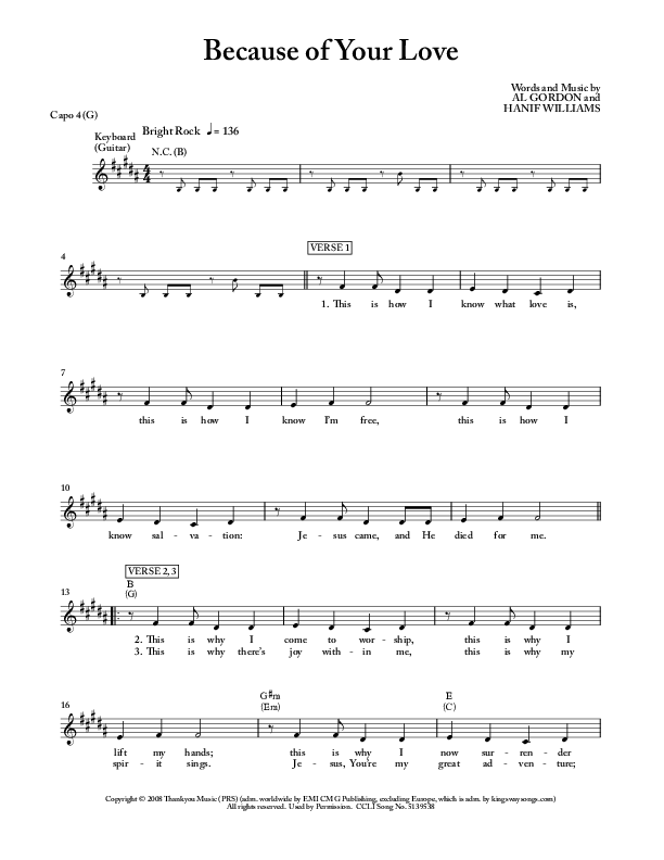Because Of Your Love Lead Sheet (Tim Hughes)