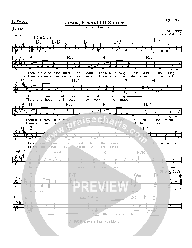 Jesus Friend of Sinners Bb Instruments (Paul Oakley)