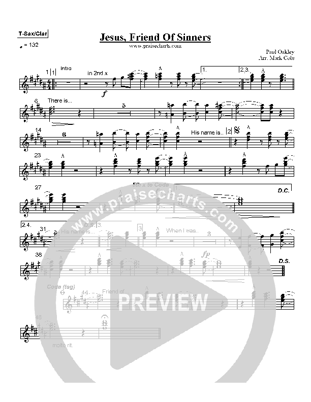 Jesus Friend of Sinners Tenor Sax/Clarinet (Paul Oakley)