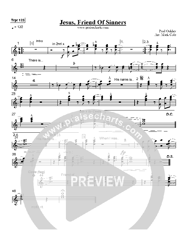 Jesus Friend of Sinners Trumpet 1/2/3 (Paul Oakley)