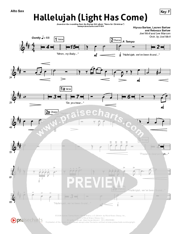 Hallelujah (Light Has Come) Alto Sax (BarlowGirl)