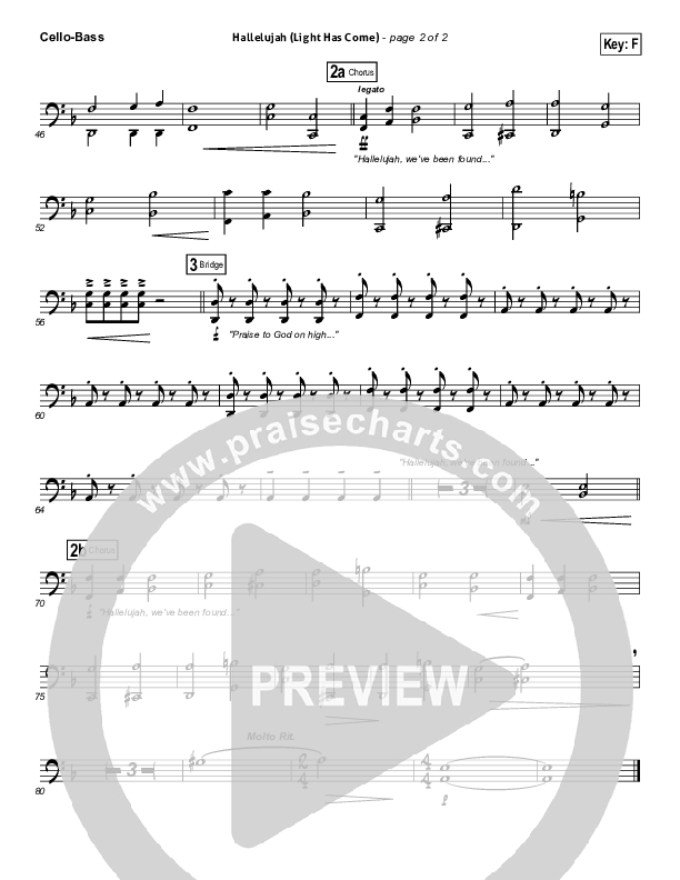 Hallelujah (Light Has Come) Cello/Bass (BarlowGirl)