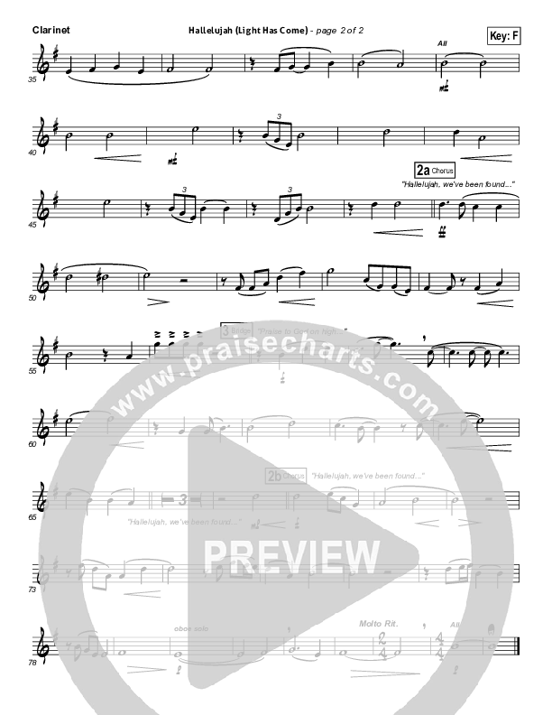 Hallelujah (Light Has Come) Clarinet (BarlowGirl)