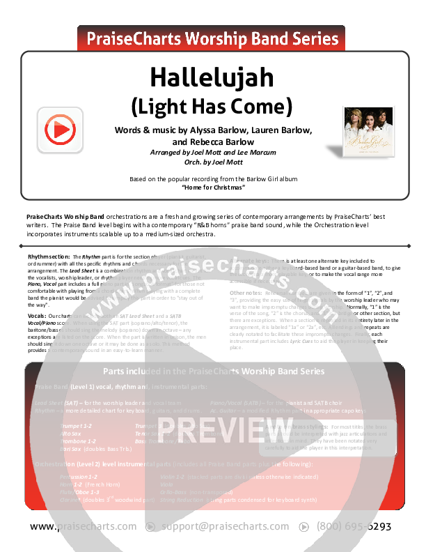 Hallelujah (Light Has Come) Orchestration (BarlowGirl)