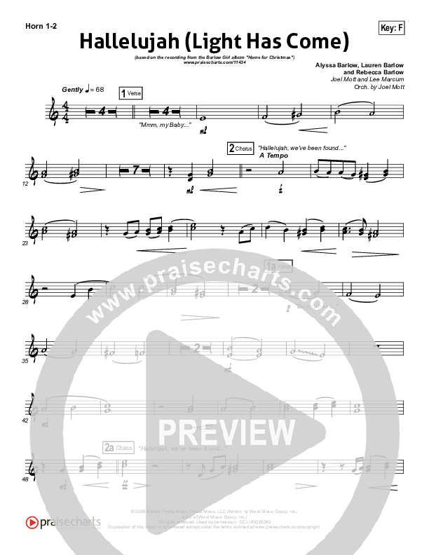Hallelujah (Light Has Come) French Horn 1/2 (BarlowGirl)