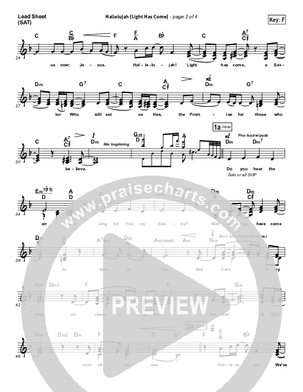 Hallelujah (Light Has Come) Lead Sheet (SAT) (BarlowGirl)