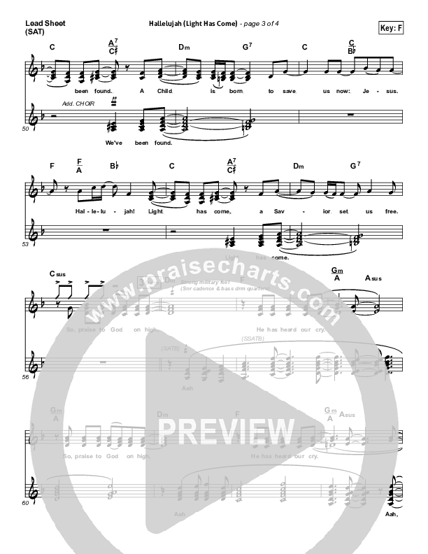 Hallelujah (Light Has Come) Lead Sheet (SAT) (BarlowGirl)
