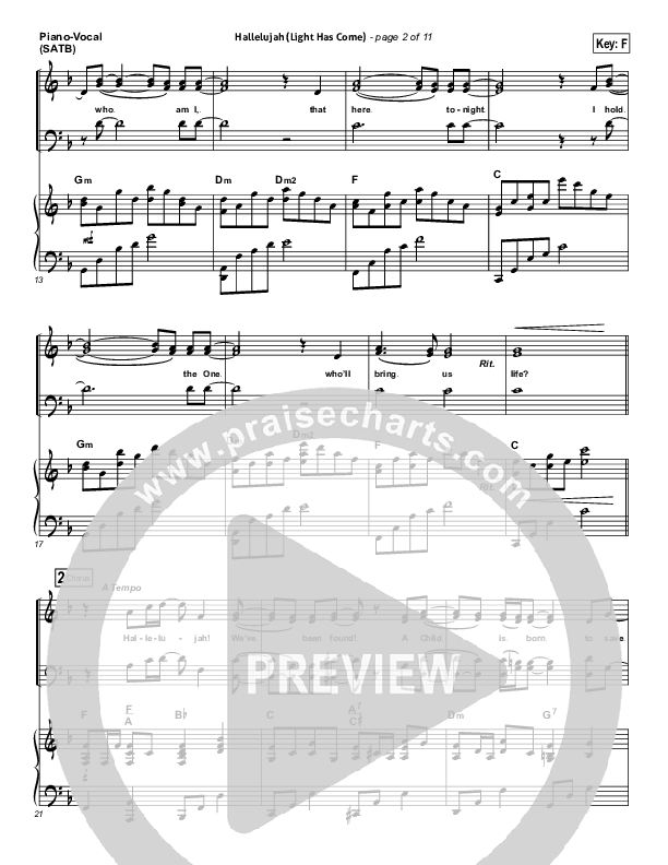Hallelujah (Light Has Come) Piano/Vocal (SATB) (BarlowGirl)