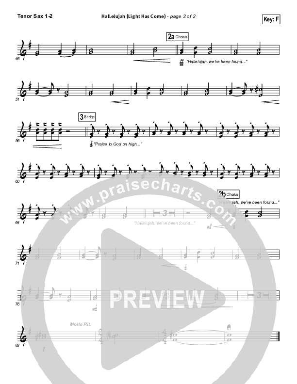 Hallelujah (Light Has Come) Tenor Sax 1/2 (BarlowGirl)