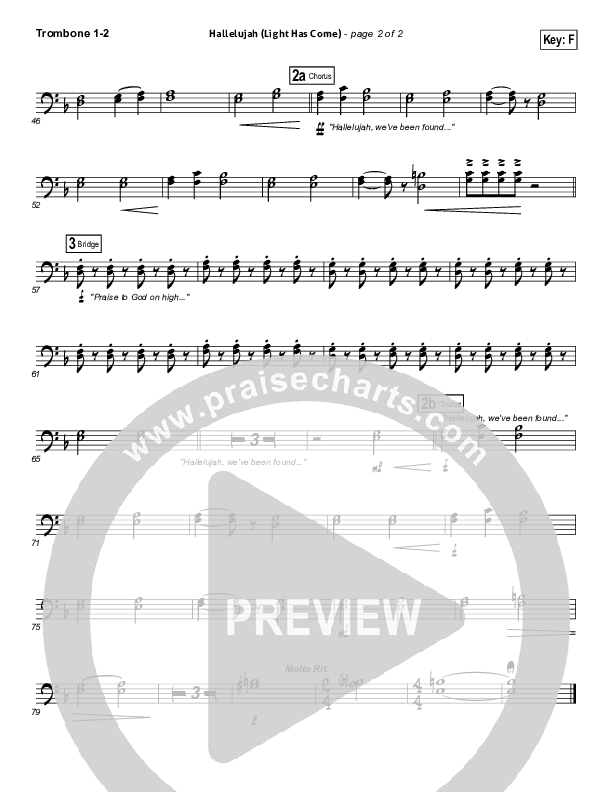 Hallelujah (Light Has Come) Trombone 1/2 (BarlowGirl)