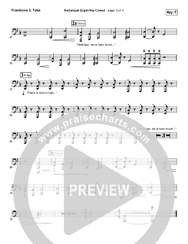 Hallelujah (Light Has Come) Trombone 3/Tuba (BarlowGirl)