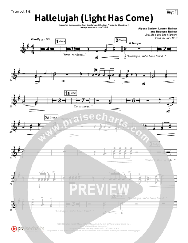 Hallelujah (Light Has Come) Brass Pack (BarlowGirl)