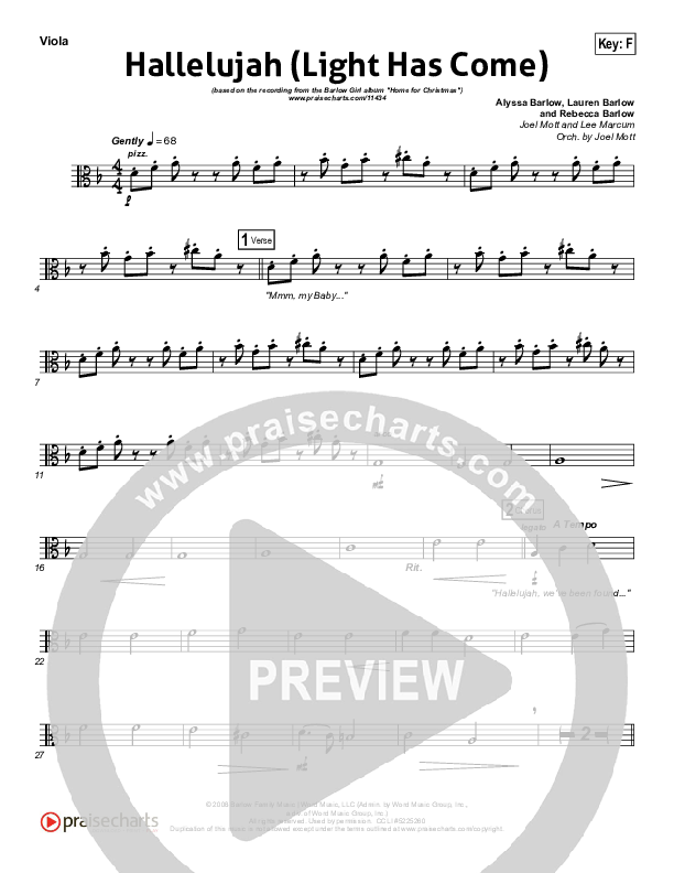 Hallelujah (Light Has Come) Viola (BarlowGirl)