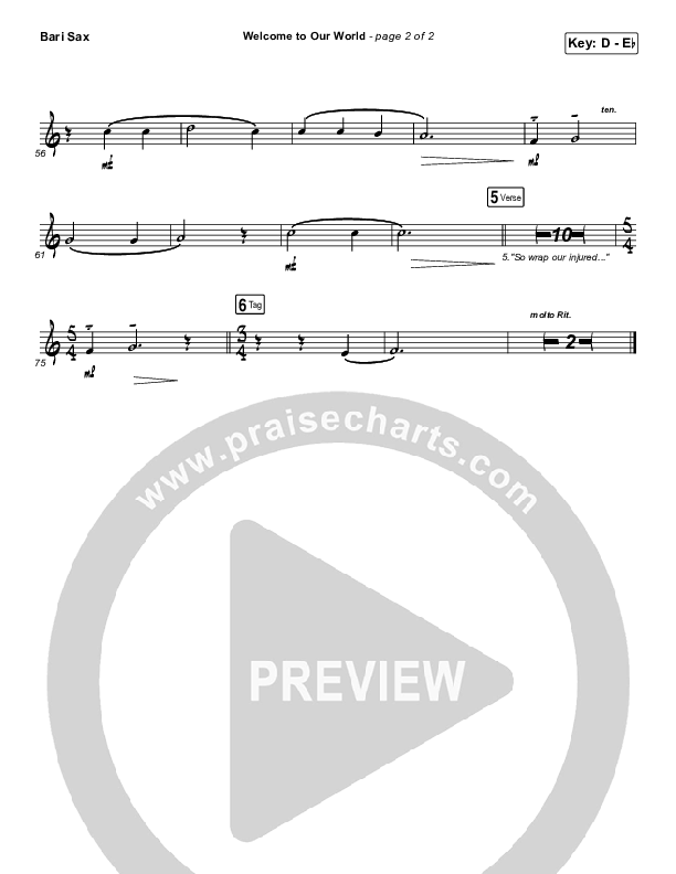 Welcome To Our World Bari Sax (Michael W. Smith)