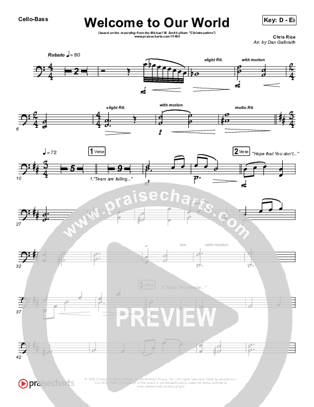 Welcome To Our World Cello/Bass (Michael W. Smith)