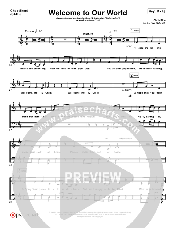 Welcome To Our World Choir Vocals (SATB) (Michael W. Smith)