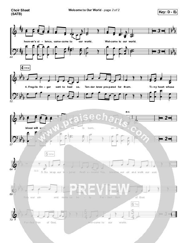 Welcome To Our World Choir Sheet (SATB) (Michael W. Smith)