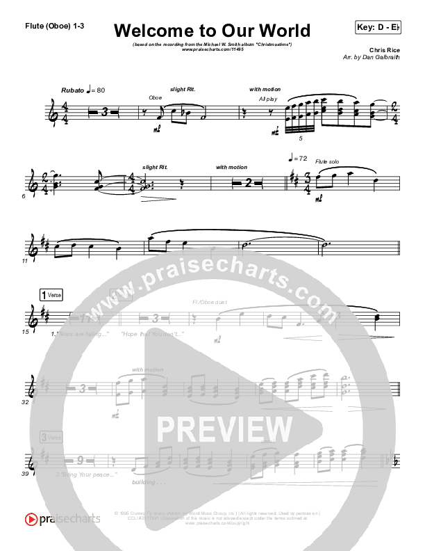Welcome To Our World Flute/Oboe 1/2/3 (Michael W. Smith)