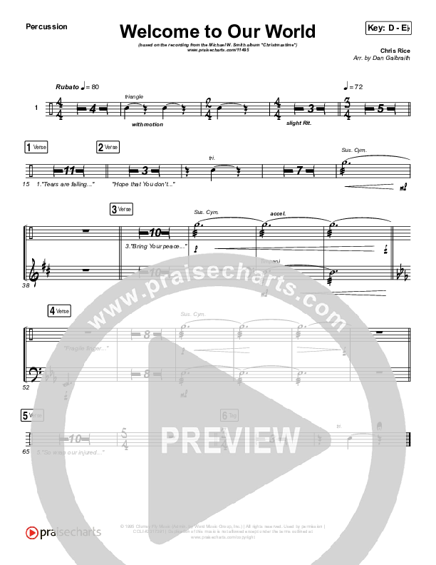 Welcome To Our World Percussion (Michael W. Smith)