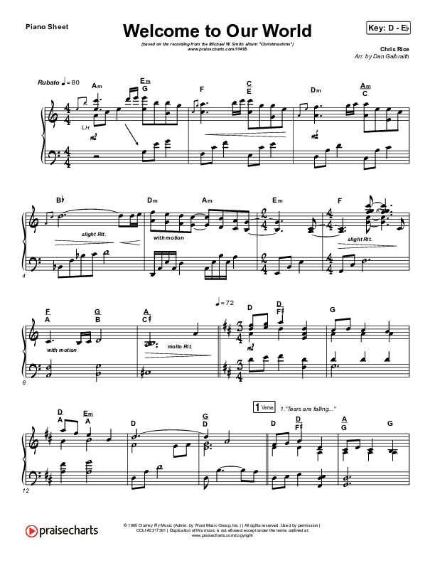Welcome To Our World Piano Sheet (Michael W. Smith)