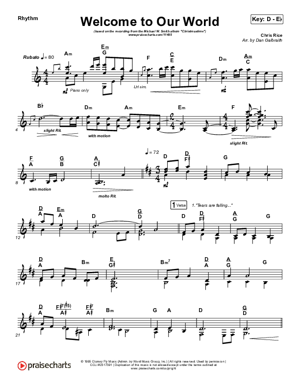 Welcome To Our World Rhythm Chart (Michael W. Smith)