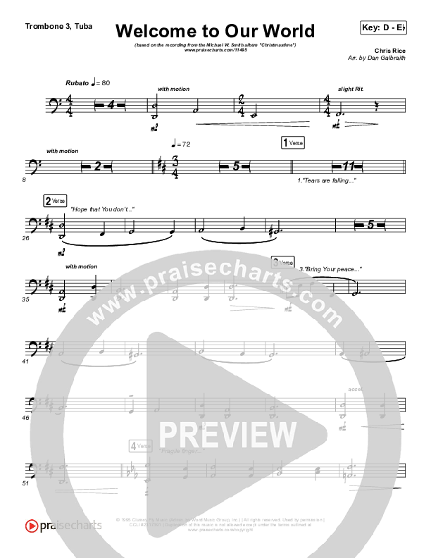 Welcome To Our World Trombone 3/Tuba (Michael W. Smith)
