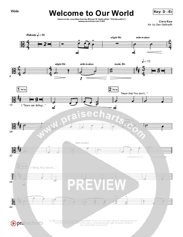 Welcome To Our World Viola (Michael W. Smith)