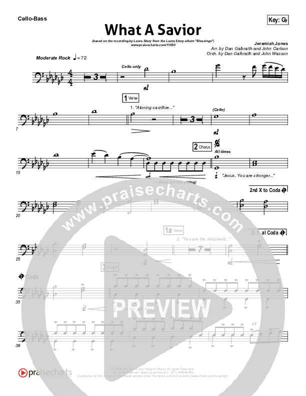 What A Savior Cello/Bass (Laura Story)