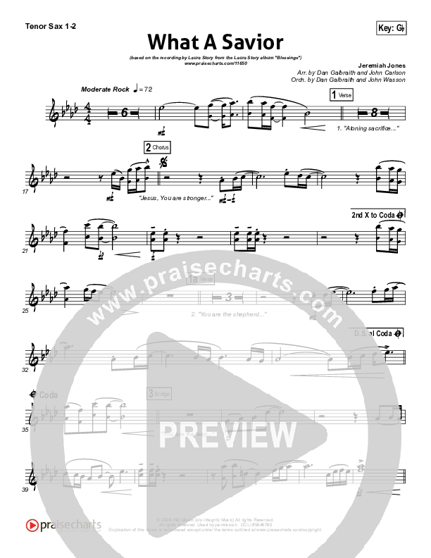 What A Savior Tenor Sax 1/2 (Laura Story)