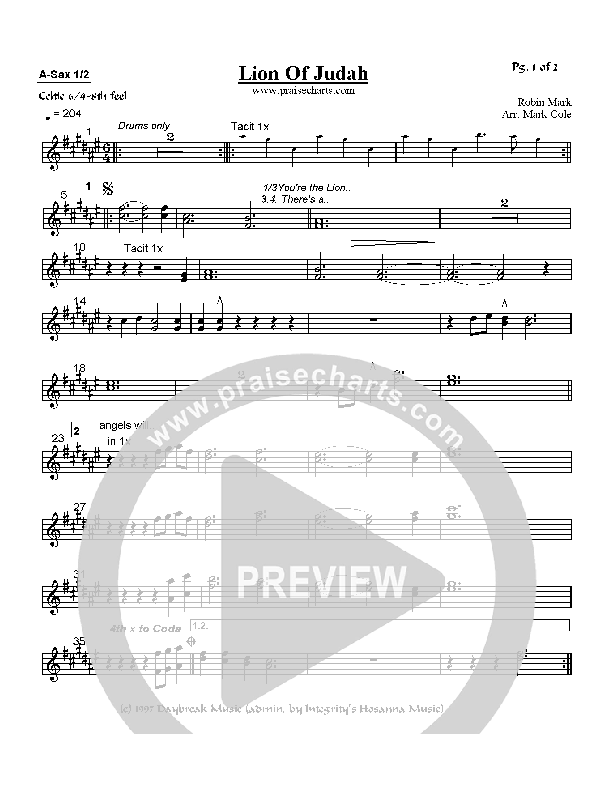 Lion Of Judah Alto Sax 1/2 (Robin Mark)