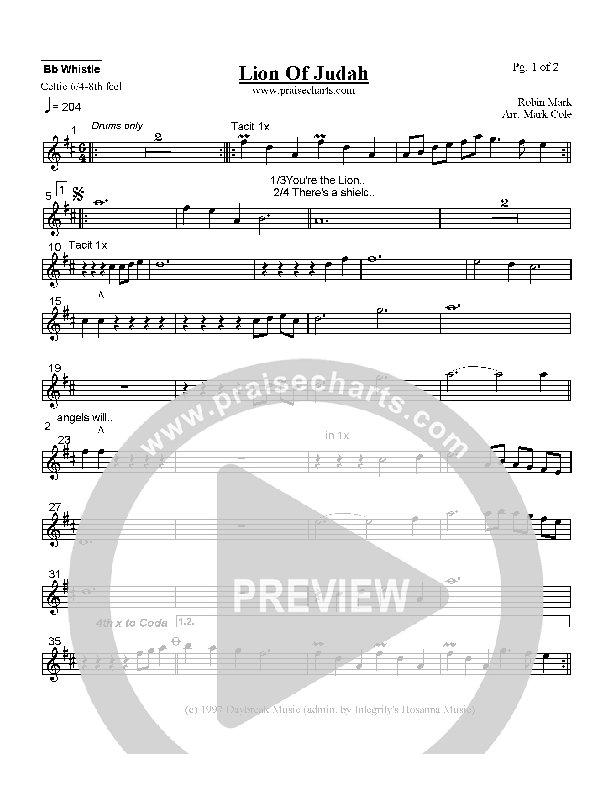 Lion Of Judah Bb Instruments (Robin Mark)