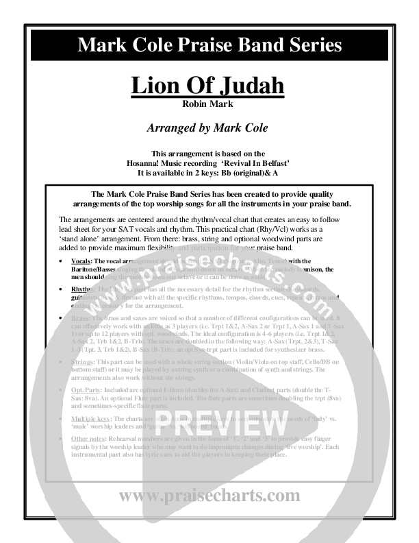 Lion Of Judah Cover Sheet (Robin Mark)