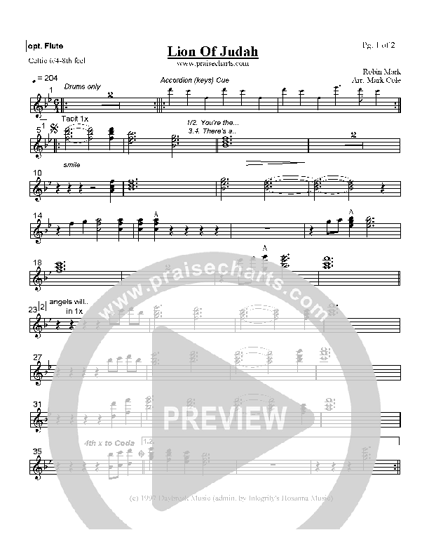 Lion Of Judah Flute 1/2 (Robin Mark)