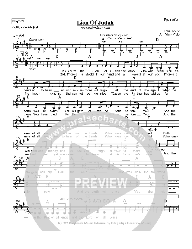 Lion Of Judah Rhythm/Vocal (Robin Mark)