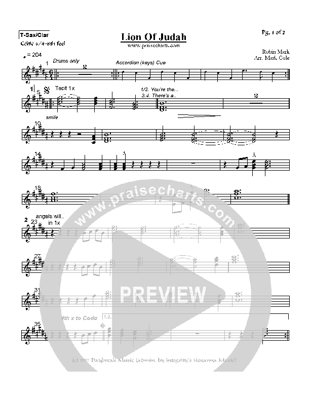 Lion Of Judah Tenor Sax/Clarinet (Robin Mark)