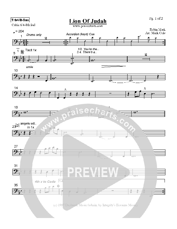 Lion Of Judah Trombone 4/Bari Sax (Robin Mark)